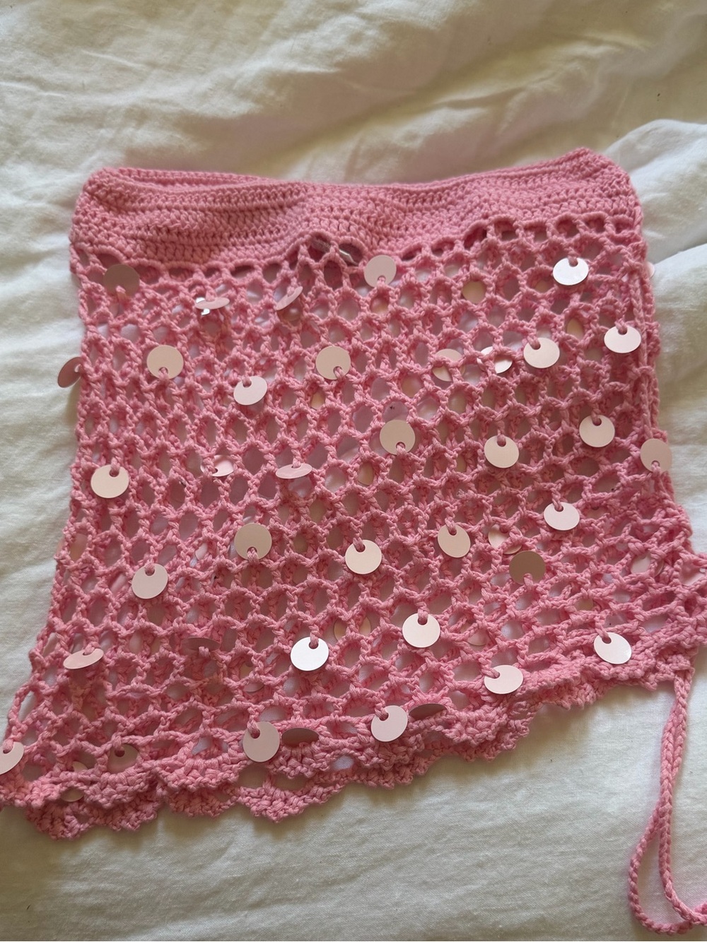 SHEIN Pink Crochet Sequin Beach Coverup